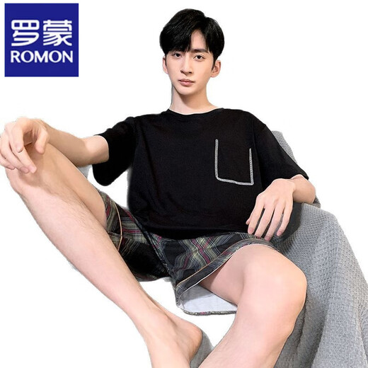 罗蒙（ROMON）睡衣套装男夏季新款短袖短裤青少年初中学生男款大码家居服两件套 HDE9928 L
