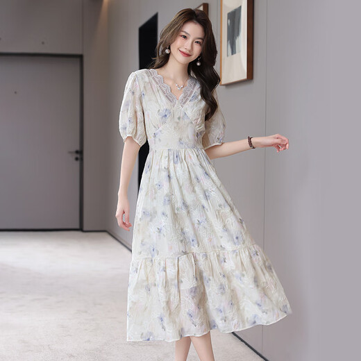 Ehangy Light Luxury Brand Dress for Women 2025 Summer Nuevo sentimiento de gama alta de moda que cubre el vientre versátil de desplazamiento de la luna blanca M
