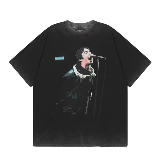 Lee Kids Real Shot Reprection Collection Eagle Shark motif de requin imprimé Round Cou Short Sleeve Beautiful Hip-Hop Men and Women 1048 Black S