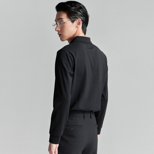 Angel Bird long-sleeved POLO shirt men's autumn style men's fashion business casual long-sleeved POLO shirt knitted lapel long-shirt black L -48 (175/96)