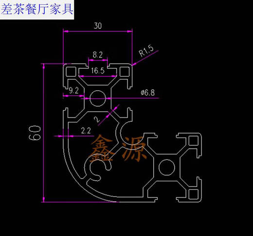 咏幻工业铝型材6630R铝合金6060R欧标弧形半圆形铝型材6030R立柱型材 R立柱型材