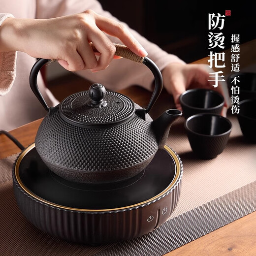 Japanese MUJU iron kettle tea kettle kettle tea carbon stove electric ceramic stove outdoor cast iron stove for tea making cast iron teapot + 800W electric ceramic stove - with tea 900ml with tea fork + tea drain