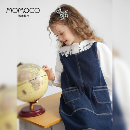 玛米玛卡 MOMOCO女童连衣裙春秋款洋气牛仔背心裙 牛仔蓝 140