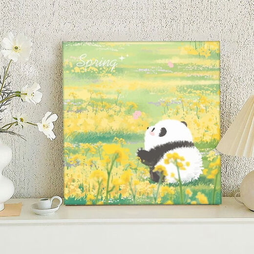 熊猫花花diy填充涂色手工手绘涂鸦卡通丙烯油彩画装饰画 hy3888 60*60cm加厚实木内框+装饰外框
