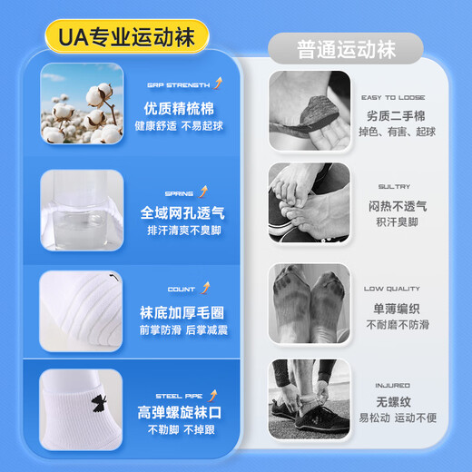 Under Armour Socks Summer Men's and Women's Sports Basketball Badminton Socks Running Marathon Socks Thin Cotton Breathable and Anti-odor White
