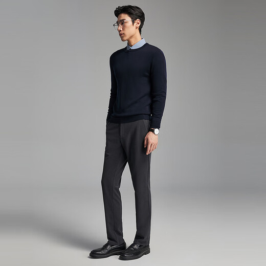 Свитер Youngor, мужской цельношерстяной свитер с круглым вырезом из тонкой замши, гладкий, теплый и удобный, новое поступление 2025 года, темно-синий VYQW619964FYA M, 100 см (рекомендуемый вес 125-145 Джин Цзинь равен 0,5 кг)