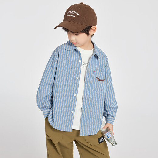 Duojia Dachshund Puppy Boys Casual Shirt 2025 Autumn New Striped Shirt Children's Fashion Handsome Thin Jacket