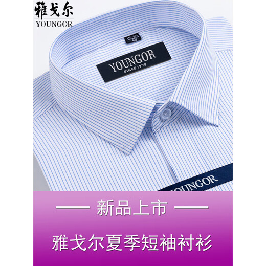 Gy Yagel Herren kurzärmeliges Hemd Summer Business Casual Professional Formale Kleidung Baumwolle freie Eisen im mittleren Alter mit gestreiften Hemd mit Kurzärärmern DX6624 42