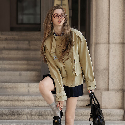 Tangshi 2025 Autumn Women's Stand Collar Big Pocket Work Jacket