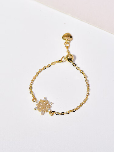 CAOX Korean 14K gold ring for women, fashionable and simple zircon snowflake gold telescopic adjustable ring for women