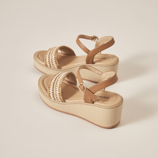 
Daphne wedge sandals for women with one-strip high heels 2025 summer new fashion fairy style gentle height brown 37 (235mm) standard code