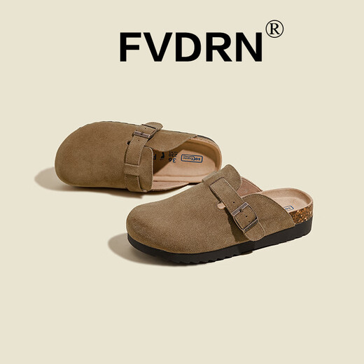 Luxury style bag-toe slippers for women 2025 new summer wear retro casual flat sole soft sole Birkenstock slippers HCS--828-1A deep khaki 36