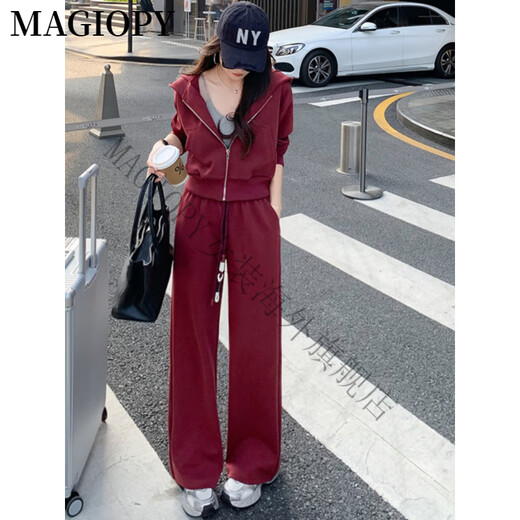 MAGIOPY国际奢侈高档品牌小个子显高休闲运动套装女春季洋气红色短款外套 红色两件套 S(100斤以内)