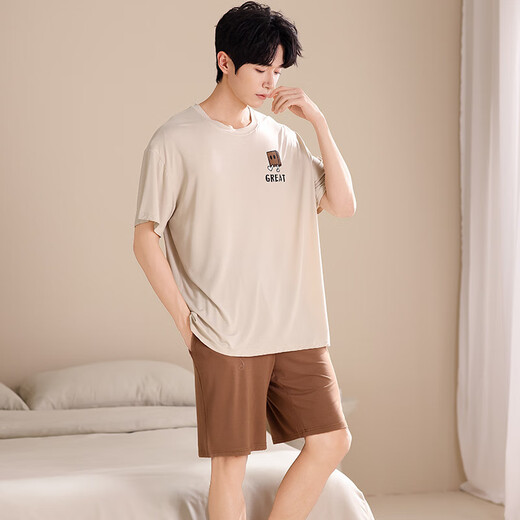 Shuo Gujin (SHUO GU JIN) official modal ice silk men's pajamas summer short-sleeved shorts thin teenagers large size can wear home clothes outside 3520# L