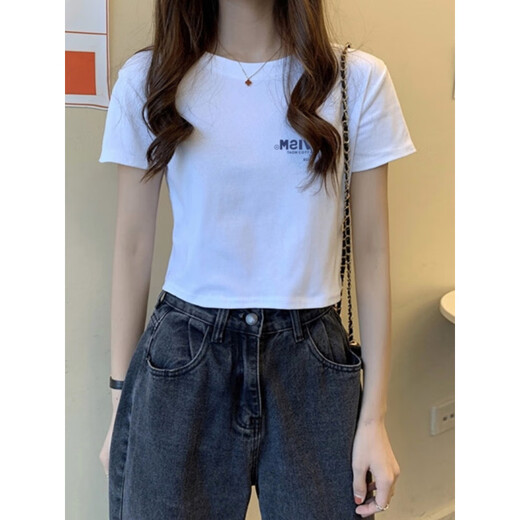 皮尔卡丹（pierre cardin）2025夏季新款设计感正肩短款t恤女百搭短袖显瘦小个子上衣潮女 KE-693白 L