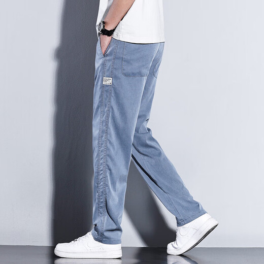 Fat donglai dl pantalon décontracté pour hommes 2024 Nouvelle marque de mode Pantalon masculin lâche Tennis à jambe large pantalon masculin de style Summer Men's Summer HJ1048 Black + HJ1048 Bleu clair M [Taille 28]