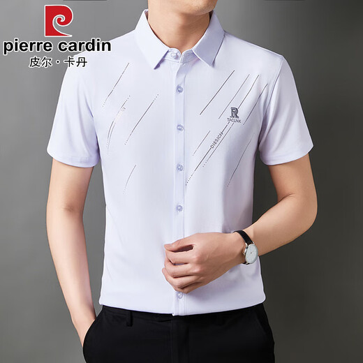 皮尔卡丹（pierre cardin）短袖衬衫男夏季新款冰丝无痕垂感免烫商务休闲中年宽松衬 6626白色 短袖衬衫 XL 175建议132-147斤
