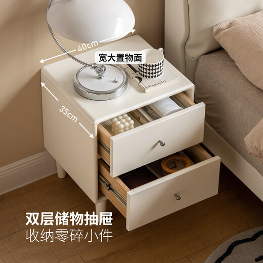 Genji Muyu Massivholz-Nachttisch, moderner, einfacher weißer Nachttisch, cremefarbener Stil, kleiner Schrank, Schlafzimmer-Aufbewahrungsschrank, 0,5 m Nachttisch