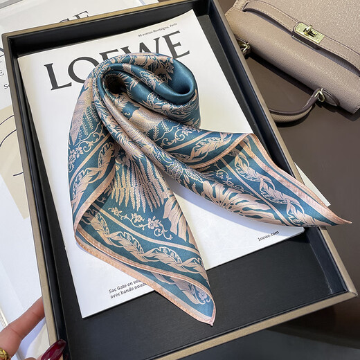 
Story Life Spring and Autumn Korean style thin style splicing tie-dye floral geometric silk mulberry silk scarf 53 small square scarf workplace women 14107-Coffee color 53*53cm