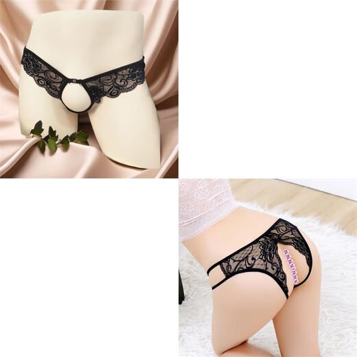 Universelle Männerunterwäsche sexy private Sex Neue Stile Lace-Perspektive Unterwäsche Tanga Paare Paare offener Schritt offener Schritthosen [Männer schwarz + Frauen schwarz] 2 Streifen 2xl 130-140jin [Jin gleich 0,5 kg]