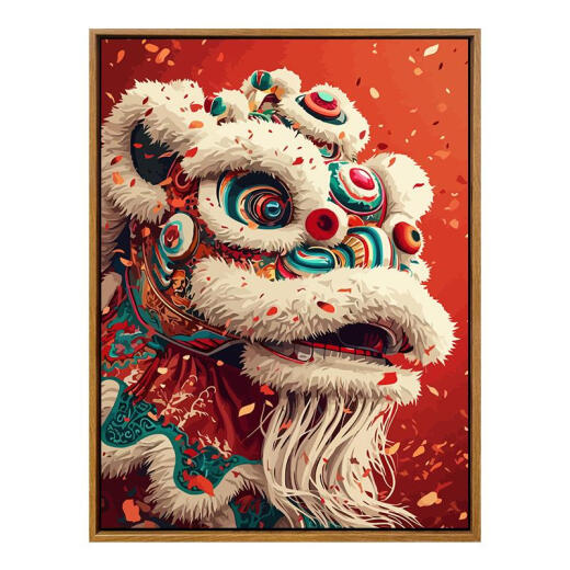 Tigre de tres abril Estilo chino Dance Lion Digital Digital Oil Pintura Diy Relleno Dragón Dragón Año Nuevo pintado al aceite pintado a mano Pintura colgante decorativa SJ13915 50*70 cm Apretado marco interno engrosado