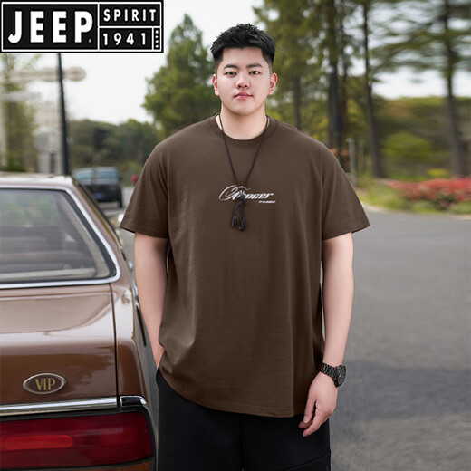 Jeep Spirit American Casual Großgröße Reine Baumwolle kurzärmelig T-Shirt Herren Sommermodemarke Ins Fat Man losen plus Fett plus großer runder Nacken halbärmelig A6627-weiß 2xl (empfohlen 140-160jin [Jin gleich 0,5 kg]))