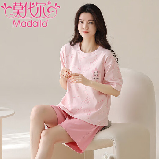 莫代尔睡衣女士夏季新款短袖短裤纯棉圆领薄款甜美粉色家居服套装可外穿 Z9848 2XL 建议140-160斤穿
