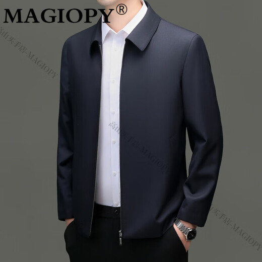 
MAGIOPY light luxury high-end brand mulberry silk jacket for men spring and autumn new versatile worsted wool executive jacket for men navy blue S