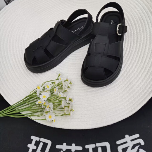 玛莎玛索 MSMS2025夏季新款凉鞋女夏季新款包头罗马鞋9767-9 黑色 35