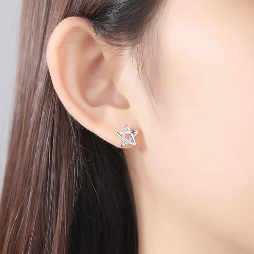 Lao Fengxiang earrings for women 99 sterling silver earrings 2025 new light luxury niche high-end girl birthday gift girlfriend L-EZ288 star pure silver earrings + certificate + gift box