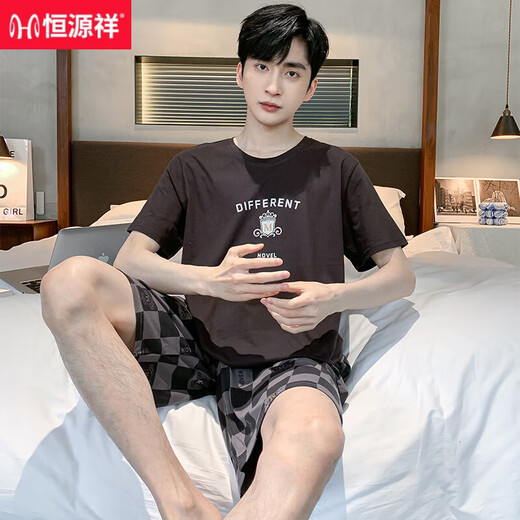 恒源祥男士睡衣夏季棉质短袖套装中青年加肥加大码宽松薄款半袖家居服男 9929【H系列男短袖短裤套装】 4XL 【180-200斤】