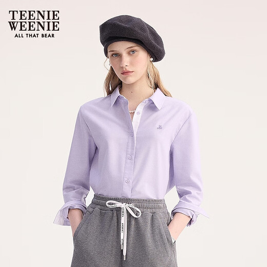 Teenie Weenie [Same Model for Zhao Lusi] Bear Women's Clothing Shirt 2025 Autumn New Simple Fashion Long Sleeve Shirt Purple S