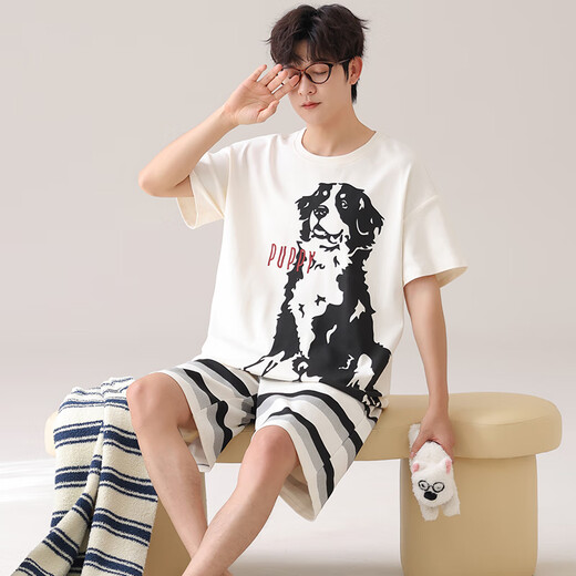 Langsha Pajamas Manga corta para hombres pantalones cortos de algodón puro 2025 Nuevo talla de gran tamaño Cotton Men's Pule's Home Suitwear Estilo delgado 844 Hombres l