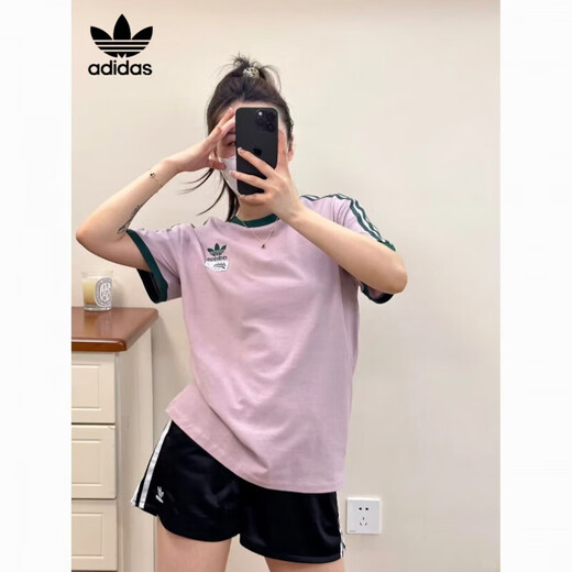 阿迪达斯 （adidas）三叶草夏季新款纯棉短袖女士刺绣休闲宽松运动百搭圆领T恤 9893短袖 粉紫 XS