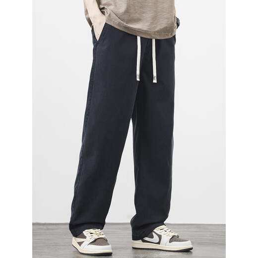 LEE KIDS new mulberry silk casual pants men's spring and summer straight trousers Lycel's cool and breathable high street trendy men's wide-leg pants 9901 black S (80Jin[Jin equals 0.5 kg])