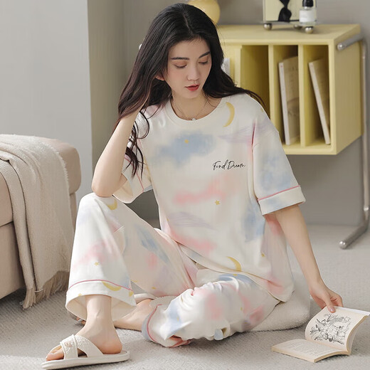 Hongdou (Hodo) pijama de verano para mujeres algodón de algodón puro delgados pantalones de manga corta estudiante traje de estilo coreano lindo primavera y otoño ropa holgada y9716 m (recomendado 75-95Jin [Jin equivale a 0.5 kg])