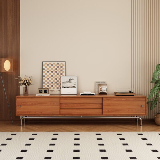 Oppein TV Cabinet Living Room 2025 New Floor Storage Storage Cabinet Integrated Medium Style Furniture Small Apartment TV Cabinet Red Cherry 80-40-1278 Five Dock Side Cabinet
