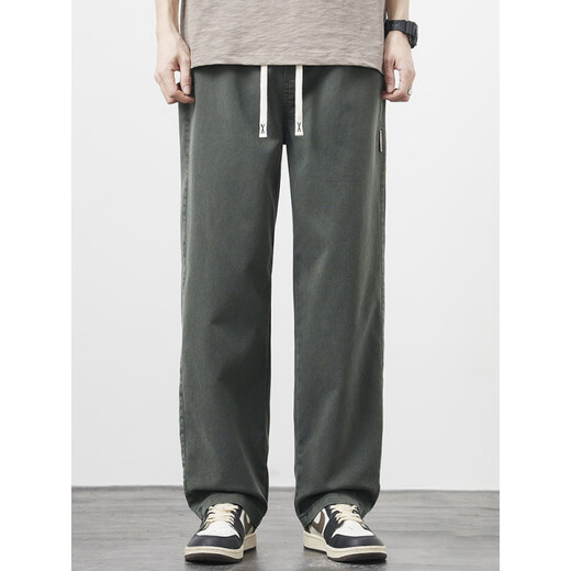 LEE KIDS new mulberry silk casual pants men's spring and summer straight trousers Lycel's cool and breathable high street trendy men's wide-leg pants 9901 black S (80Jin[Jin equals 0.5 kg])