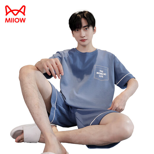 Cat Man (Miiow) pantalones cortos de algodón de algodón de verano de pijama de pijama. Todos los adolescentes pueden usar ropa de ropa para el hogar simple Z679 9362 L [recomendado 100-130Jin [Jin equivale a 0.5 kg] desgaste]