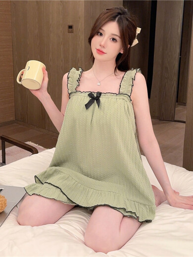 帛雷斯诺胖妹妹睡衣200斤带胸垫吊带短裤女夏季纯棉大码性感短袖背心家居 Y-2629#杏色[云朵棉]胸垫可拆 2XL码[推荐140-160斤] 均码