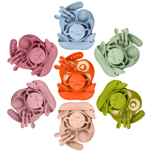 
Baby supplementary food silicone tableware set for children's silicone suction cup bowl baby spoon silicone meal plate owl meal plate beige-3 piece set for fork spoon