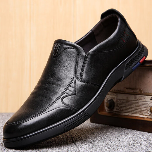 Abay Autumn e Invierno Capa de la cabeza de invierno zapatos para hombres de cuero suave zapatos casuales de cuero suave con un pie versátiles de cuero negro 2679 38