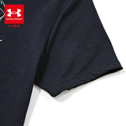 Under Armor Children's Short Sleeve T-shirt Printed Casual T-shirt Women's Summer Loose Breathable Sports Round Neck Top Black 160 The size is small, please take one size larger as normal