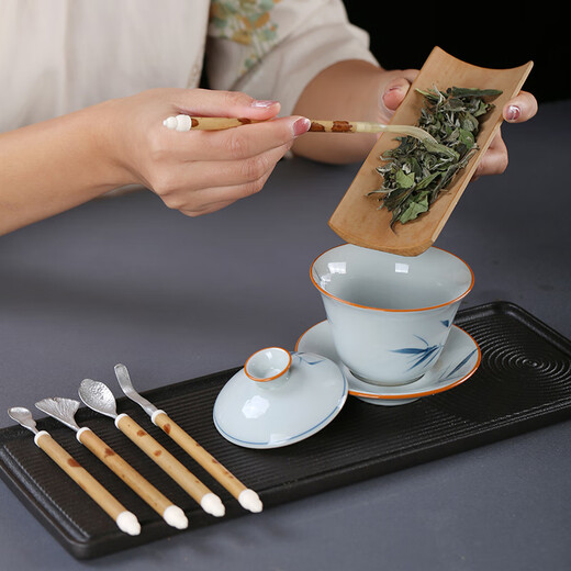 Wen Yijia Purple Bamboo Red Xiangfei Bamboo Pure Tin Tea Spoon Accessories Tea Spoon Tea Pull Tea Spoon Stainless Steel Tea Leak Tea Strainer Six Gentlemen Pure Tin Dustpan Tea Spade