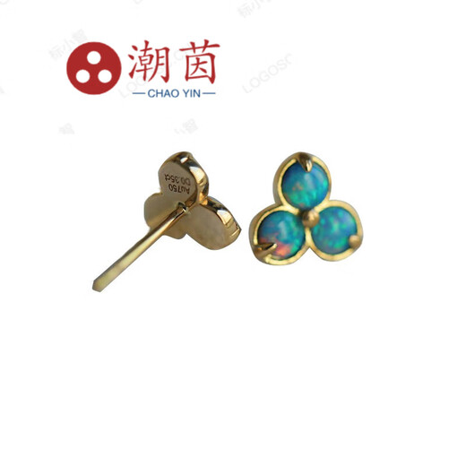 CHAUIYIN Chao Yin Gold Australian Opal Stud Earrings Round Opal Gold Heart Shape Colorful Opal Women's Earrings Versatile Day Decoration Versatile Daily Decoration