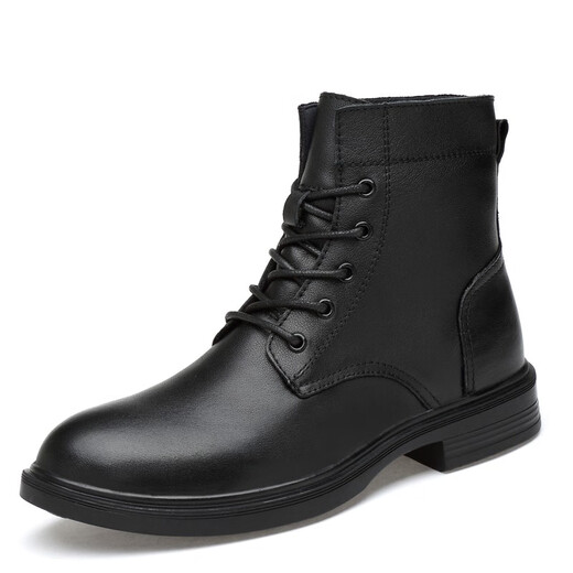 Dragonfly Brand 2025 Top -Layer Cowide Herren Martin Boots Herren Hohe Top British Style Large Code Echtes Leder Schwarz Arbeit Leder 6636 Schwarz plus Velvet -Baumwollschuhe glänzend Leder 40