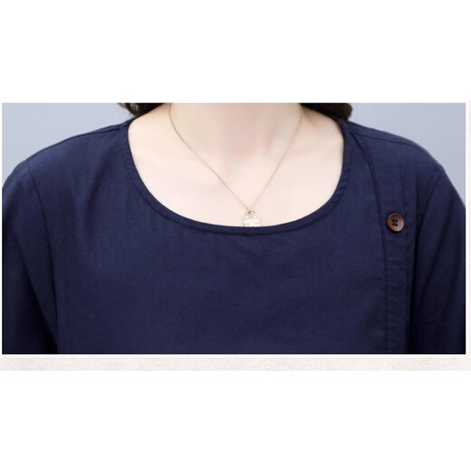 
XAE luxury high-end brand short-sleeved dress for women 2025 summer new round neck loose and fashionable age-reducing slimming skirt gray XL 125-135Jin [Jin equals 0.5 kg]