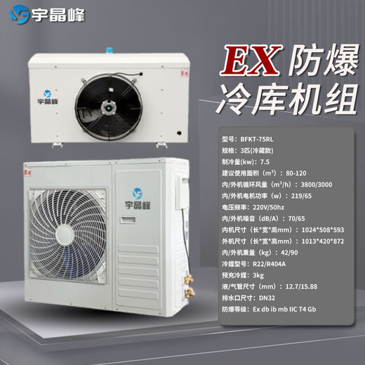 Yujingfeng explosion-proof electrical device explosion-proof cold storage unit refrigeration model 10 15 small freezer refrigerator laboratory fresh storage refrigeration fan defrost custom BFKT-75RLD 3 HP (refrigerated model) custom gold