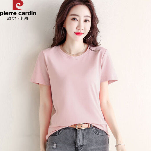 皮尔卡丹（pierre cardin）纯棉短袖t恤女士宽松百搭纯色圆领黑色打底体恤衫夏季上衣服 6172黑色 短袖 M (建议80-105斤)