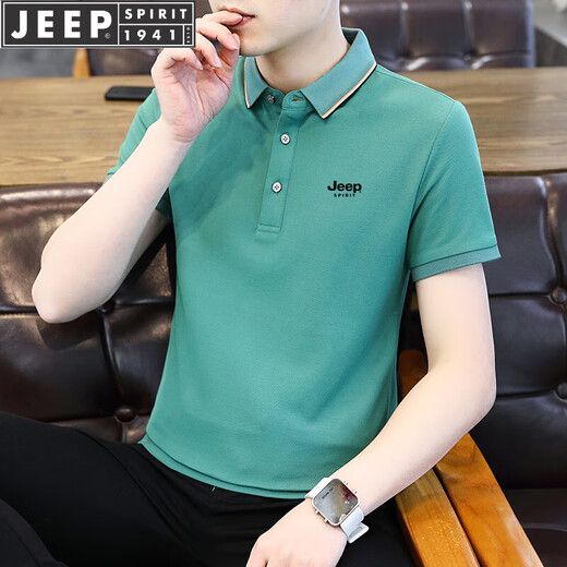 Jeep Spirit Jeep Kurzarm T-Shirt Herren halb Ärmel Top Polo Herren neuer Sommer Casual Business Middle Middle Stripe Hälfte 6636 Graues Grün L-(115jin [Jin ist gleich 0,5 kg] -130jin [Jin ist gleich 0,5 kg])